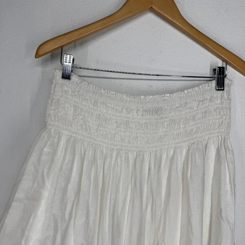 Michael Kors White Linen Blend Smocked Waist Flared Skirt Womens Size M Coastal
